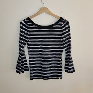 WHBM | Black & White Striped Bell Sleeve Sweater Size XS